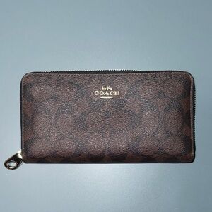 Coach Signature Brown Wallet with Gold Details